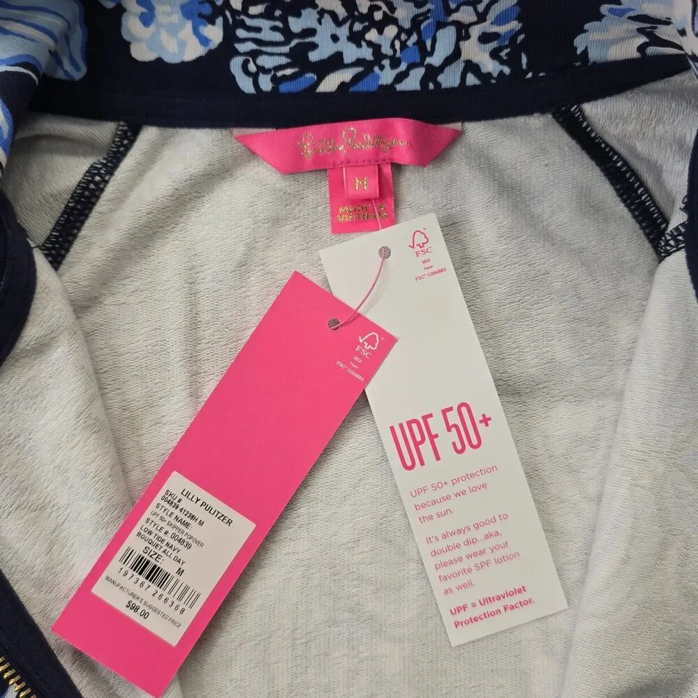 Lilly Pulitzer UPF 50 Skipper Popover Low Tide Navy Bouquet All Day Medium - Picture 10 of 13